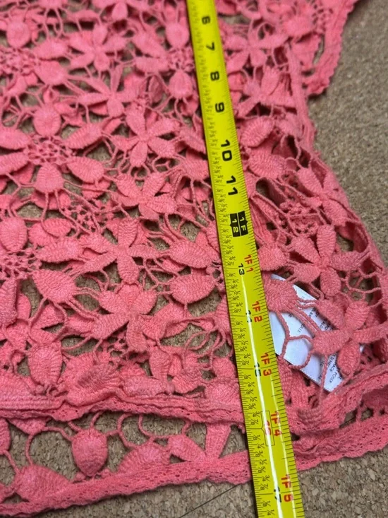 Kimchi Blue XS Coral Crochet Lace Floral Top Boho Sheer Festival Beach Cover Up - Picture 6 of 7